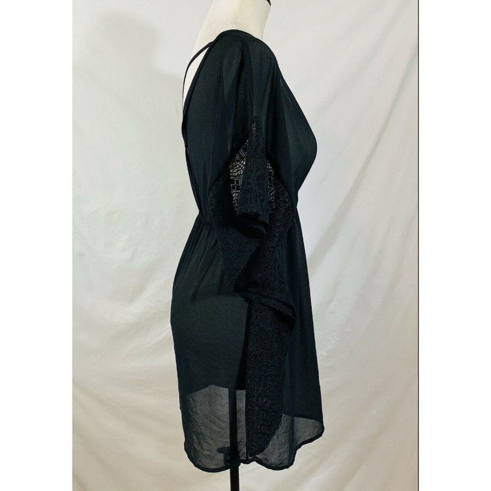 Beach Sheer Cover Up Dress Size Small Black Ruffle VNeck - Picture 6 of 12